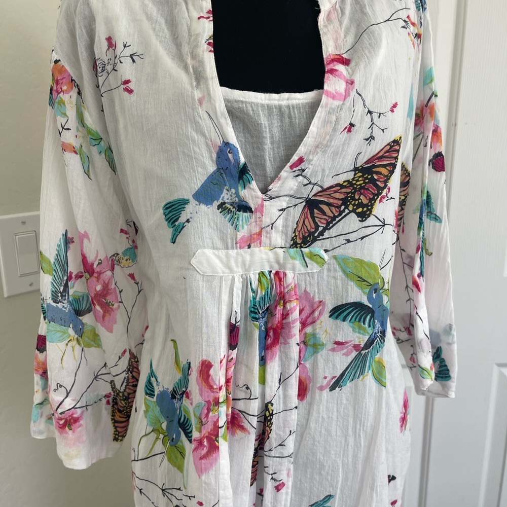 Cera Sheer butterfly Floral White Kimono summer Dress XL - Picture 2 of 12